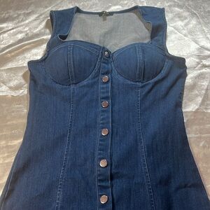 NWOT Iris Button Up Bodycon Denim Dress Dark Blue